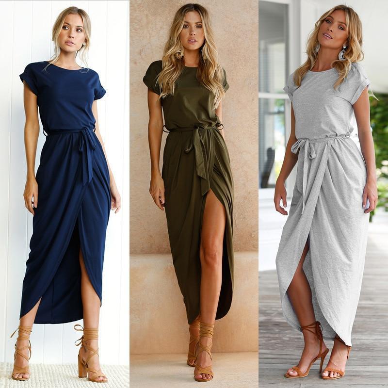 New Sexy Women O-neck Short Sleeve Dresses Tunic Summer Beach Sun Casual Femme Vestidos Lady Clothing Dress - HER SHOP