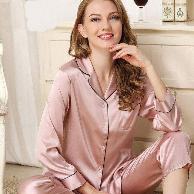 Women's Silk Pajama Set in Pink