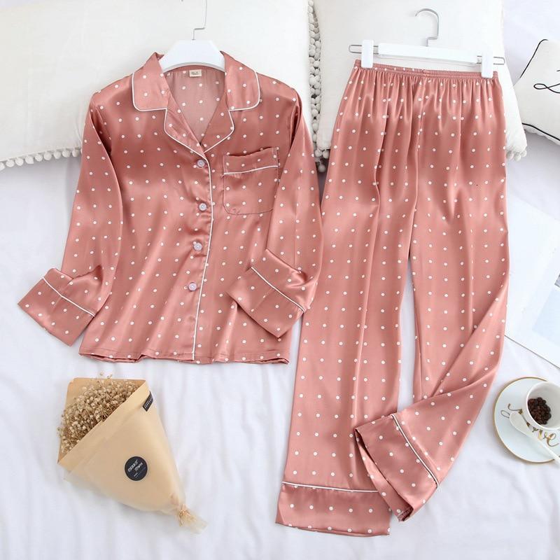 Long Sleeve Pajamas Autumn Ice Silk Long Sleeve Trousers Suit Printing Fashion Pajamas Set - HER SHOP
