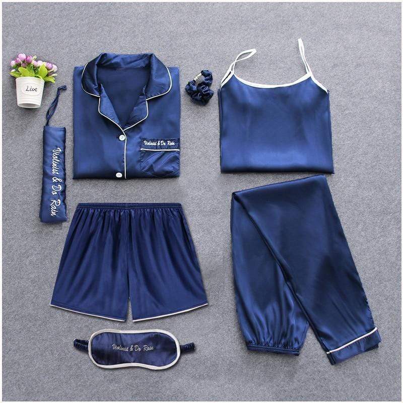 Sleepwear 7 Pieces Pyjama Set Women Autumn Winter Sexy Pajamas Sets Sleep Suits Soft Sweet Cute Nightwear Gift Home Clothes