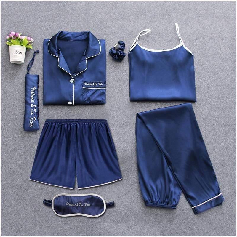 Sleepwear 7 Pieces Pajama Set Women Autumn Winter Sexy Pajamas Sets Sleep Suits Soft Sweet Cute Nightwear Gift Home Clothes - HER SHOP