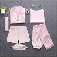 Sleepwear 7 Pieces Pyjama Set Women Autumn Winter Sexy Pajamas Sets Sleep Suits Soft Sweet Cute Nightwear Gift Home Clothes