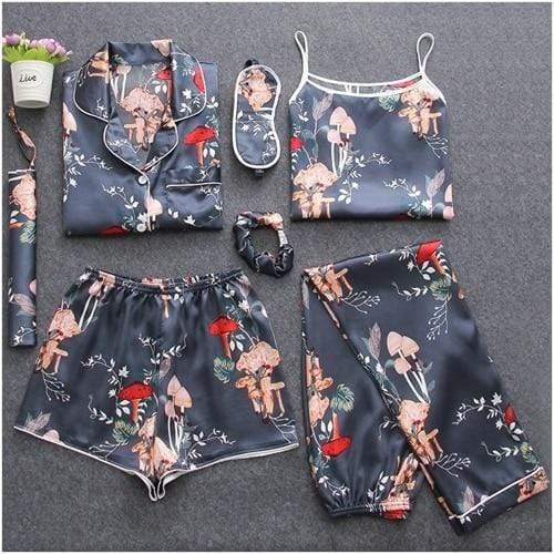 Sleepwear 7 Pieces Pyjama Set Women Autumn Winter Sexy Pajamas Sets Sleep Suits Soft Sweet Cute Nightwear Gift Home Clothes