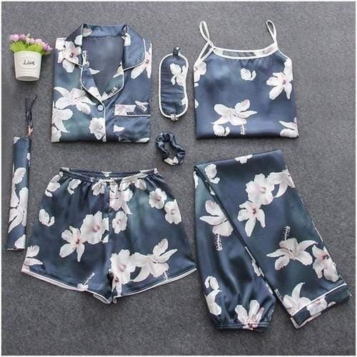 Sleepwear 7 Pieces Pajama Set Women Autumn Winter Sexy Pajamas Sets Sleep Suits Soft Sweet Cute Nightwear Gift Home Clothes