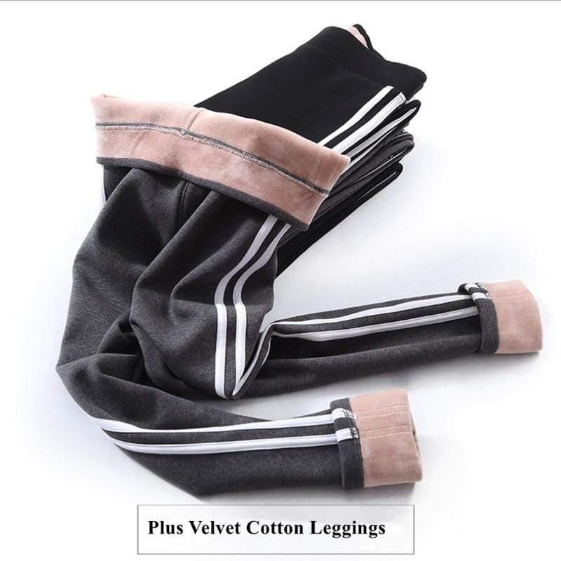 Her Shop Pants and Leggings Autumn Winter Cotton Velvet Leggings Women High Waist Side Stripes Sporting Fitness Leggings Pants Warm Thick Leggings