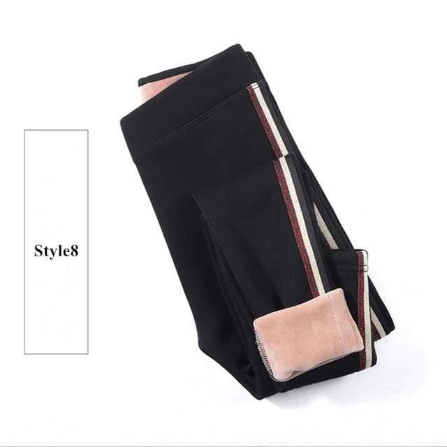 Her Shop Pants and Leggings Style8 / One Size Autumn Winter Cotton Velvet Leggings Women High Waist Side Stripes Sporting Fitness Leggings Pants Warm Thick Leggings