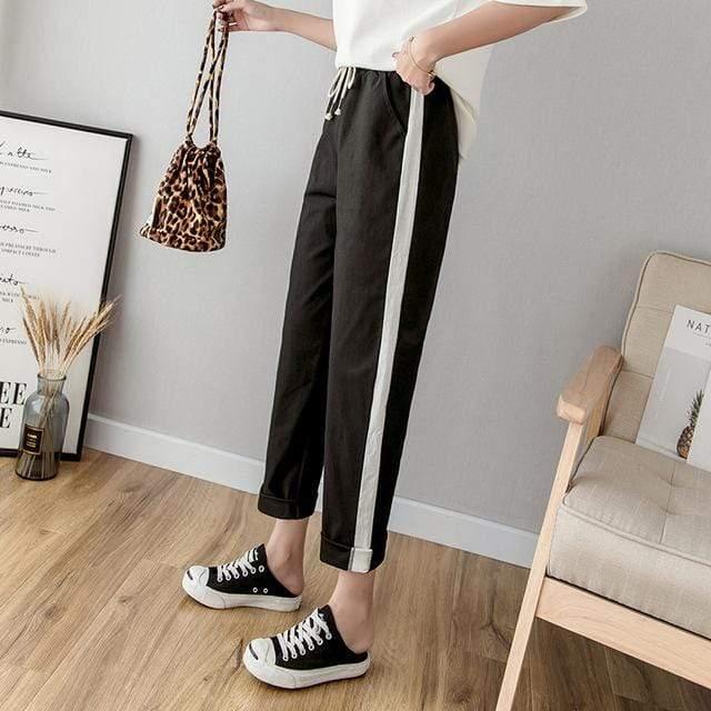 Her Shop Pants and Leggings Cotton Linen Ankle Length Striped Pants