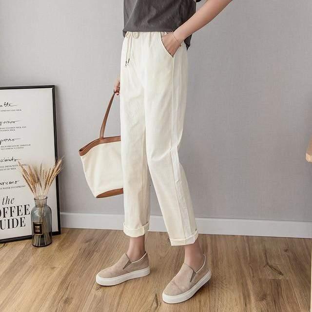 Her Shop Pants and Leggings Cotton Linen Ankle Length Striped Pants