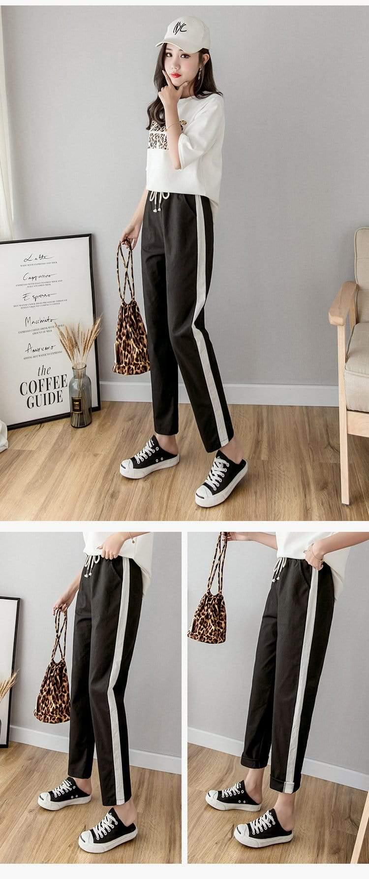 Her Shop Pants and Leggings Cotton Linen Ankle Length Striped Pants