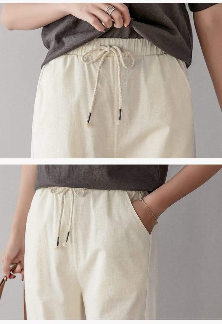 Her Shop Pants and Leggings Cotton Linen Ankle Length Striped Pants