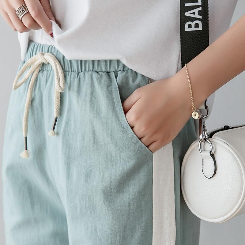 Her Shop Pants and Leggings Cotton Linen Ankle Length Striped Pants