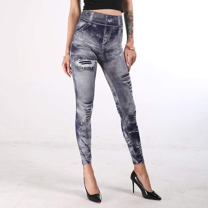 Imitation Denim Printed Slim Jeggings