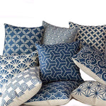 High Quality Linen Cotton Deep Blue Geometry Throw Pillow Case