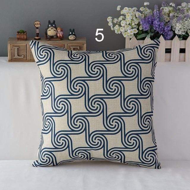 High Quality Linen Cotton Deep Blue Geometry Throw Pillow Case