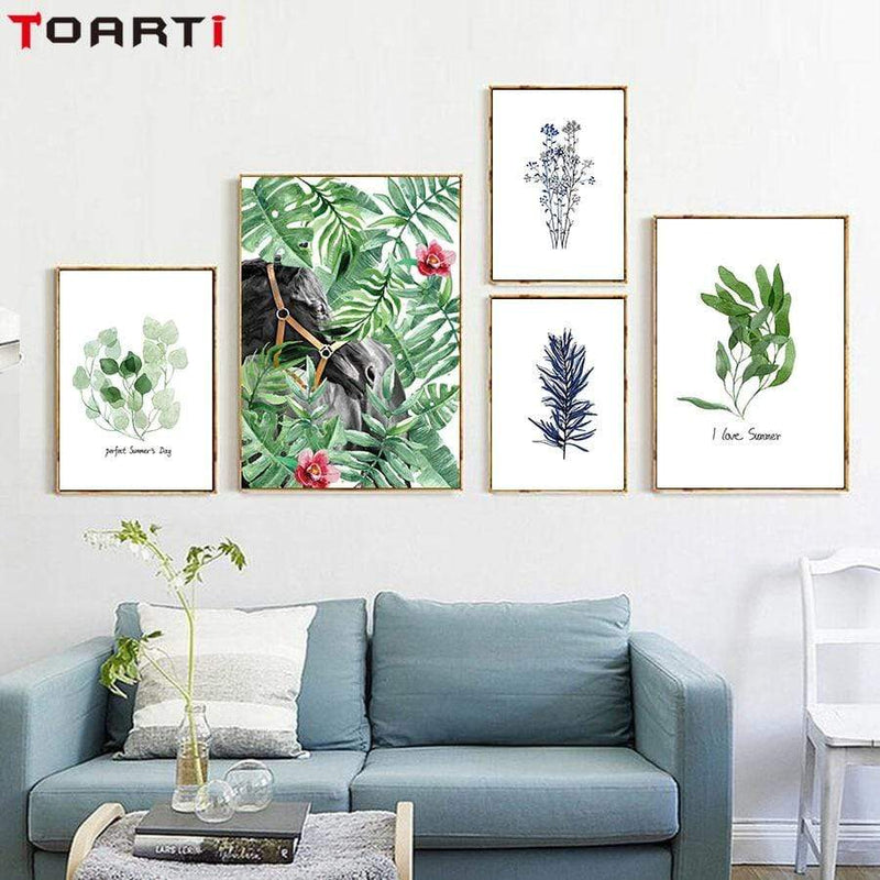 Animals & Leaves Wall Art Modern Abstract Watercolor Painting