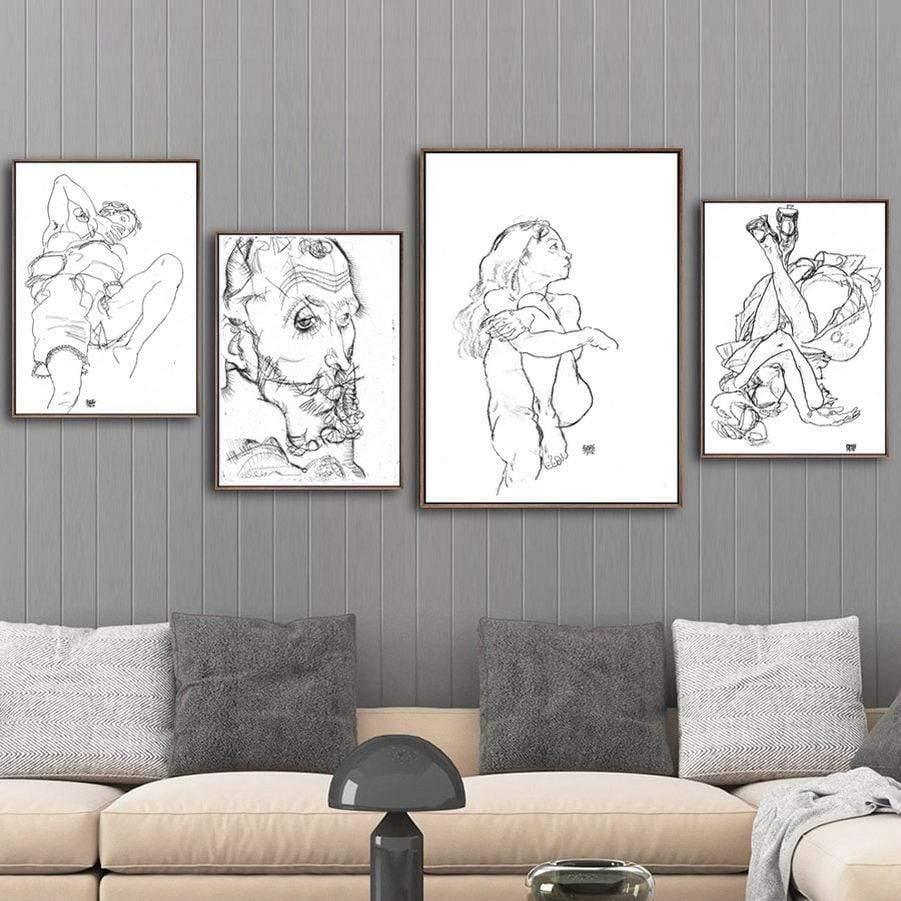 Her Shop Posters 15x20cm NO Frame / K05366 Austrian Egon Schiele Line Figure Painting Posters - HER SHOP
