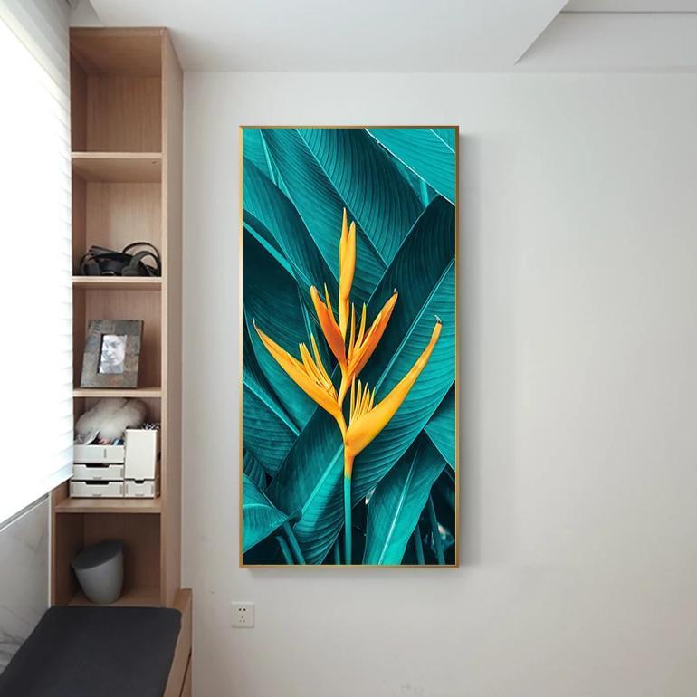 Nordic Green Leaf Yellow Flower Canvas Painting Posters