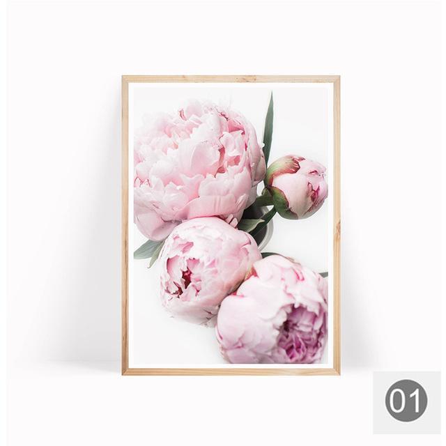 Nordic Minimalist Pink Peony Flower Posters