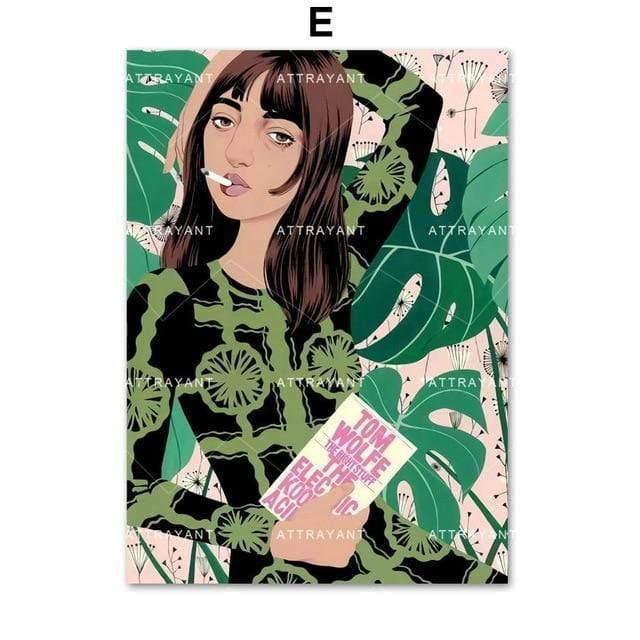 Nordic Poster Fashion Girl Monstera Leaf Wall Art