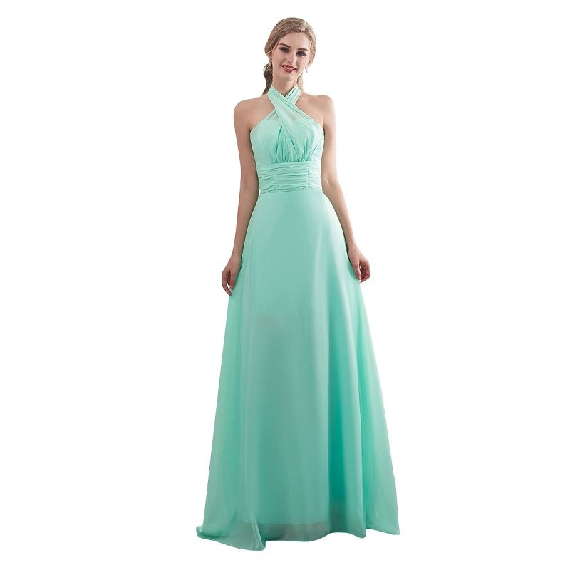 Candy Color Ruffles Chiffon A-Line Lace Up  Sleeveless Bridesmaid Dresses