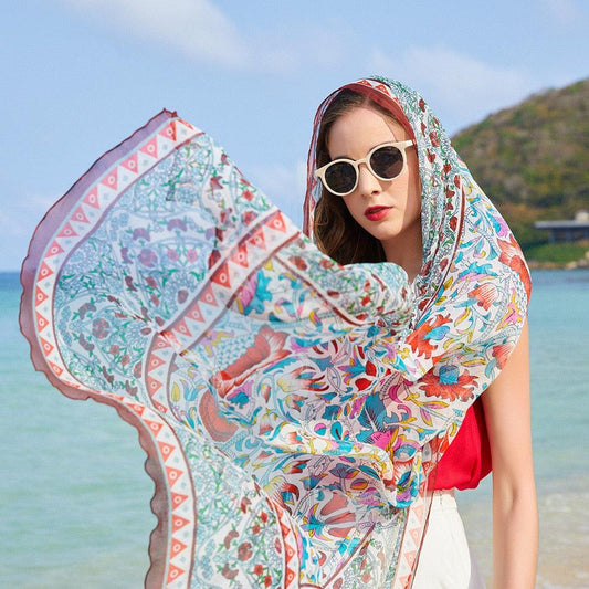 100% Silk Long Scarf Luxury New Design Beach Blanket Shawl - HER SHOP