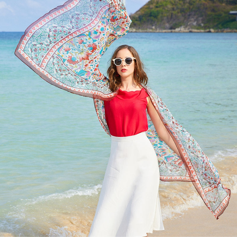 100% Silk Long Scarf Luxury New Design Beach Blanket Shawl