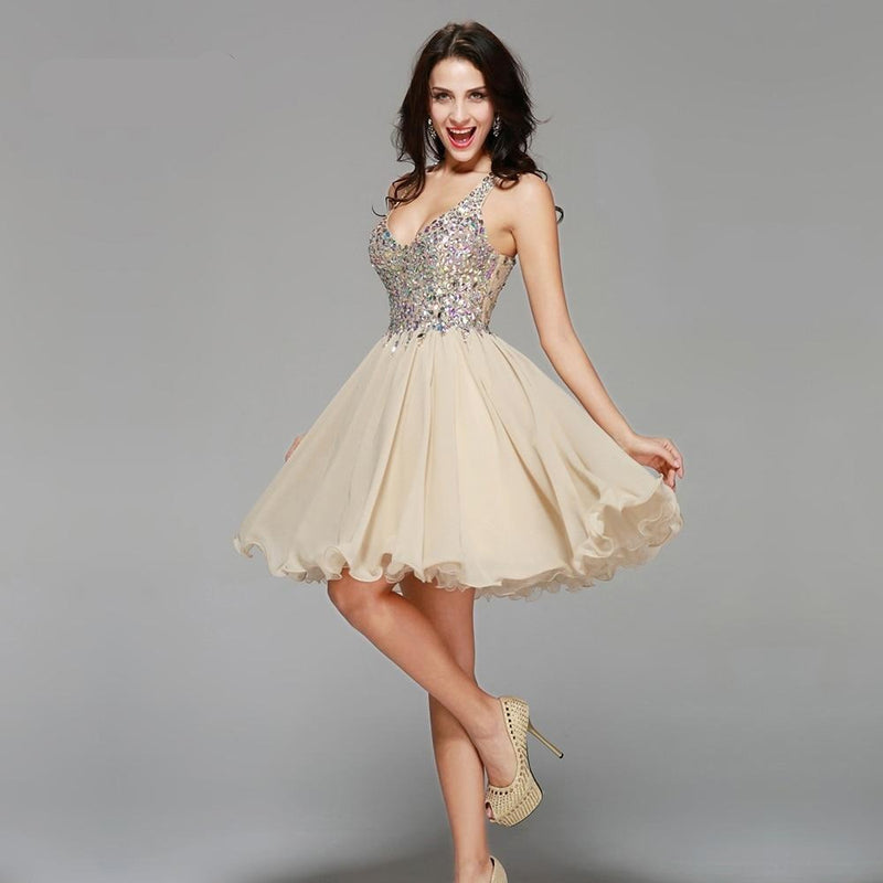 Chiffon Lace Crystal Cocktail Dresses / Homecoming Dresses