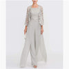 Custom Made Elegant Gray Lace Mother of The Bride Pant Suit