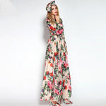 Sequined Beaded Rose Floral Bird Printed Long Dress Maxi Dress With Scarf