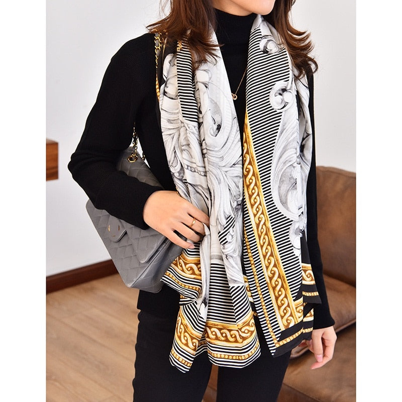 Baroque Style 100% Silk Shawl Wraps Scarf for Women Fashion Accessories 130*130cm