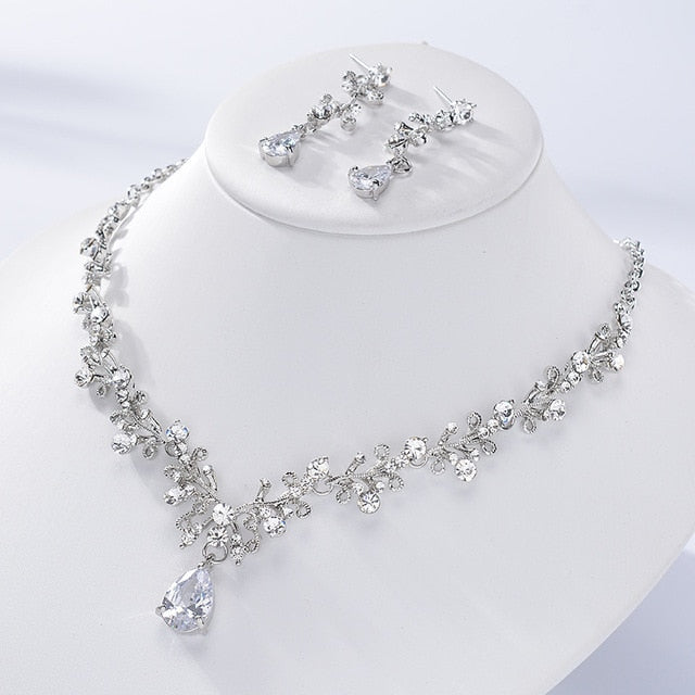 Luxury Bridal Jewelry Sets Rhinestone Crystal Gold Tiara Crown Earrings Necklace