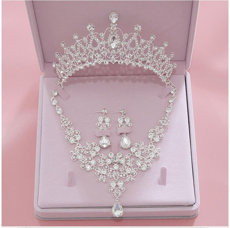 High Quality Fashion Crystal Tiara Crowns Earring Necklace Jewelry Accessories