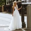 Boho V-Neck Appliques Lace A-Line Tulle Wedding Gown