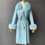 Women's Wool Coat with Spring Real Fox Fur Collar