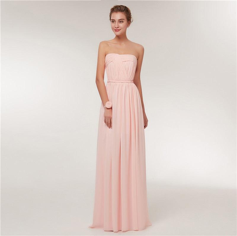 Long Chiffon Blush Pink Bridesmaid Dresses Pink-F-Sweet heart / 4 Long Chiffon Blush Pink Bridesmaid Dresses Pink-F-Sweet heart / 4