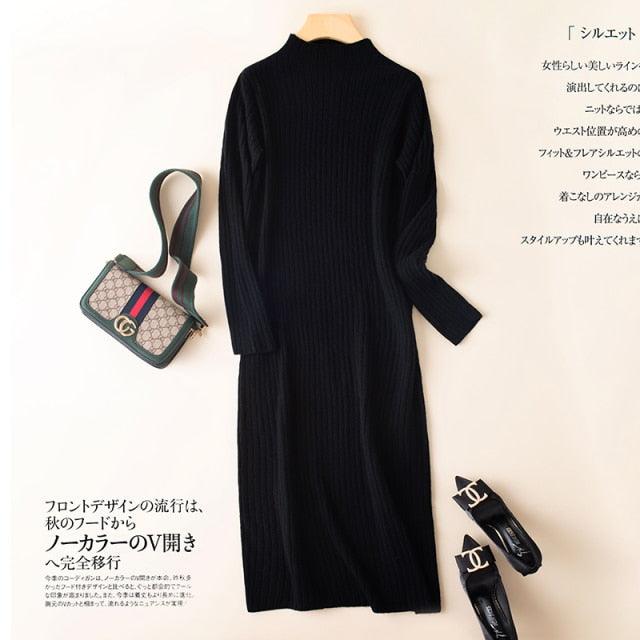 Women's Autumn and Winter New Fashion Long Pure Australian Wool Dress