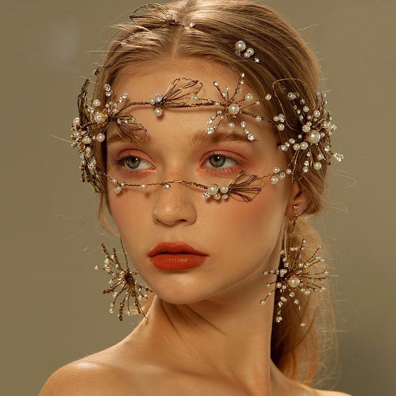 Vintage Gold Leaf Crown Handmade Pearl Tiara Headband - HER SHOP