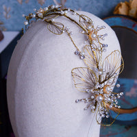 Vintage Gold Leaf Crown Handmade Pearl Tiara Headband