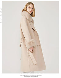 Women's Wool Coat with Spring Real Fox Fur Collar