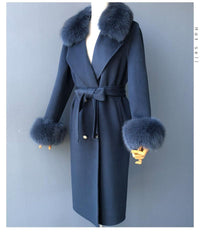 Women's Wool Coat with Spring Real Fox Fur Collar