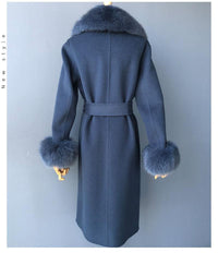 Women's Wool Coat with Spring Real Fox Fur Collar