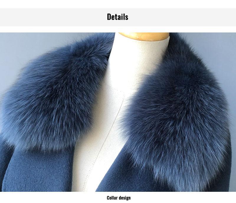 Women's Wool Coat with Spring Real Fox Fur Collar