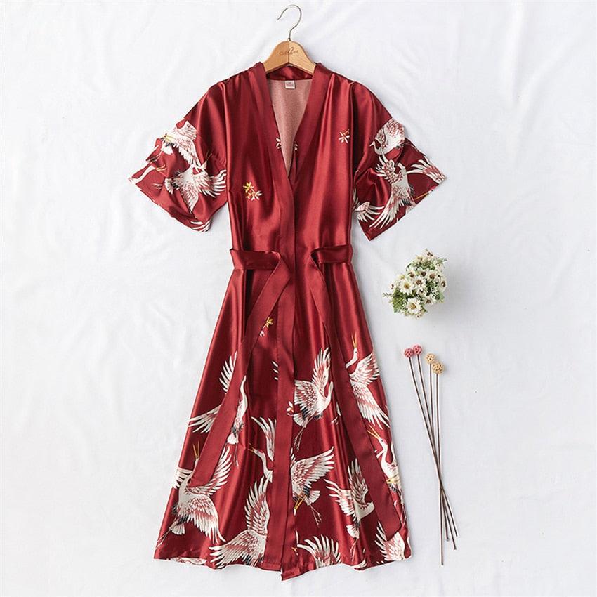 Bridesmaid, Sister, Mother of The Bride Japanese Yukata Print Crane Bathrobe - HER SHOP