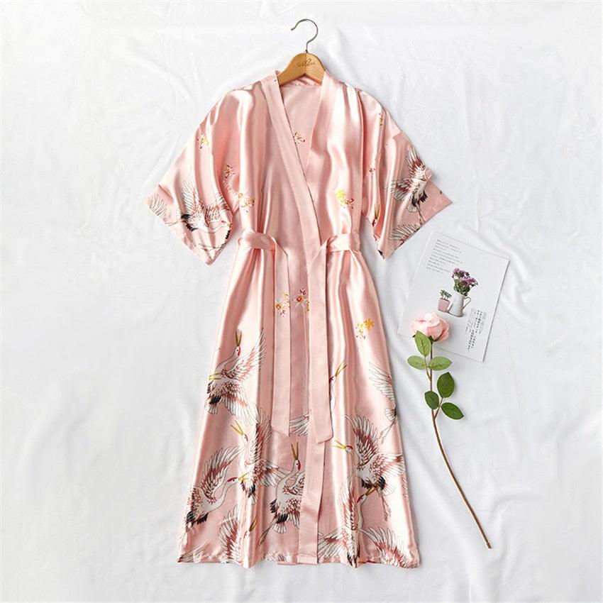 Bridesmaid, Sister, Mother of The Bride Japanese Yukata Print Crane Bathrobe