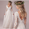 Graceful V-Neck Floor length Long Sleeve Wedding Dress With Corset Low Back