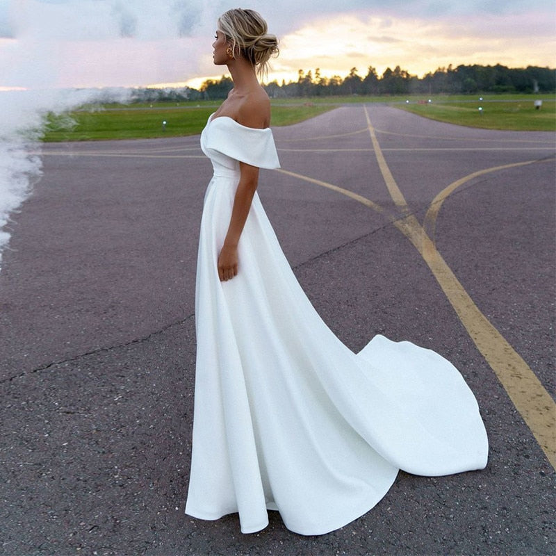 Mermaid Off-the-shoulder Satin Wedding Dress Casual Elegant