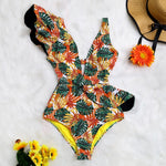 2022 New Sexy Ruffle Print Floral One Piece Off The Shoulder Swimwear