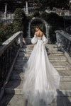Bohemian Off the Shoulder Appliques Lace Puffy Sleeves Wedding Dress
