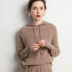 Autumn and Winter Women's Cashmere Hooded Sweater Suit with Cashmere Pants
