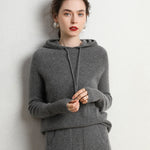 Autumn and Winter Women's Cashmere Hooded Sweater(Pants Not Included)
